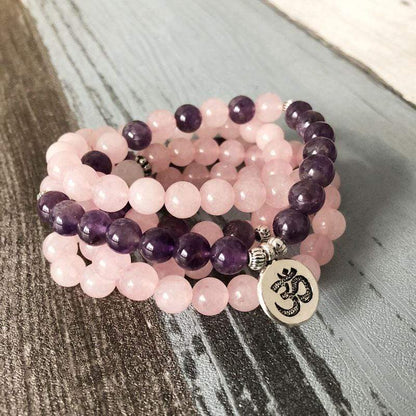 Rose Quartz Amethyst 108 Mala Bracelet