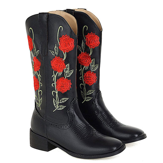 Roses Embroidered Cowboy Boots