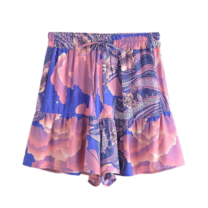 Cosmic Clouds Boho Shorts in Blue