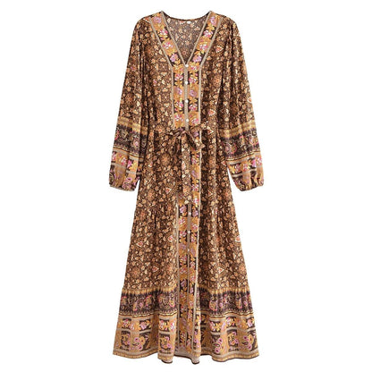 Alasia Boho Maxi Dress - Brown