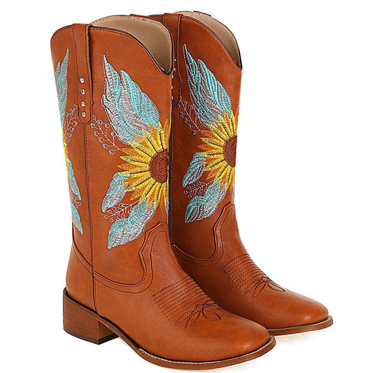 Sunflower Embroidered Boots