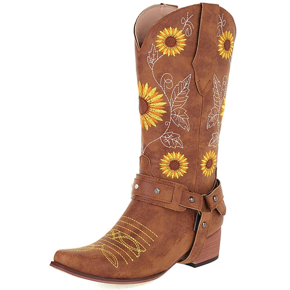 Embroidered Sunflowers Western Boots