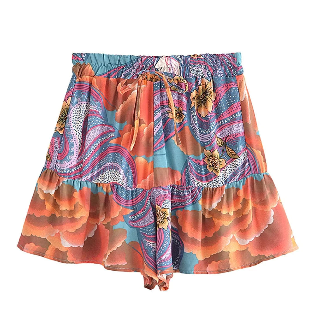 Cosmic Clouds Boho Shorts in Green