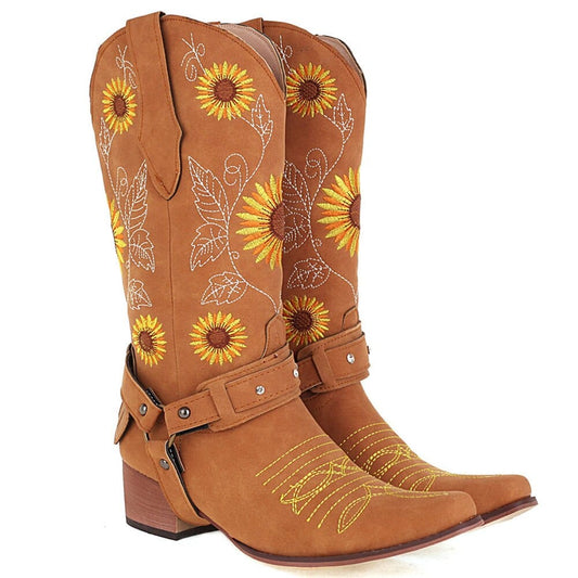 Embroidered Sunflowers Western Boots