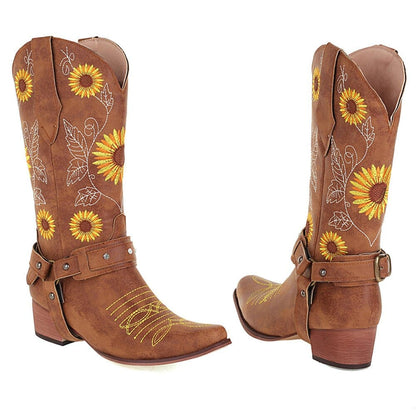 Embroidered Sunflowers Western Boots