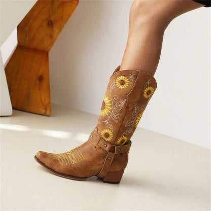 Embroidered Sunflowers Western Boots