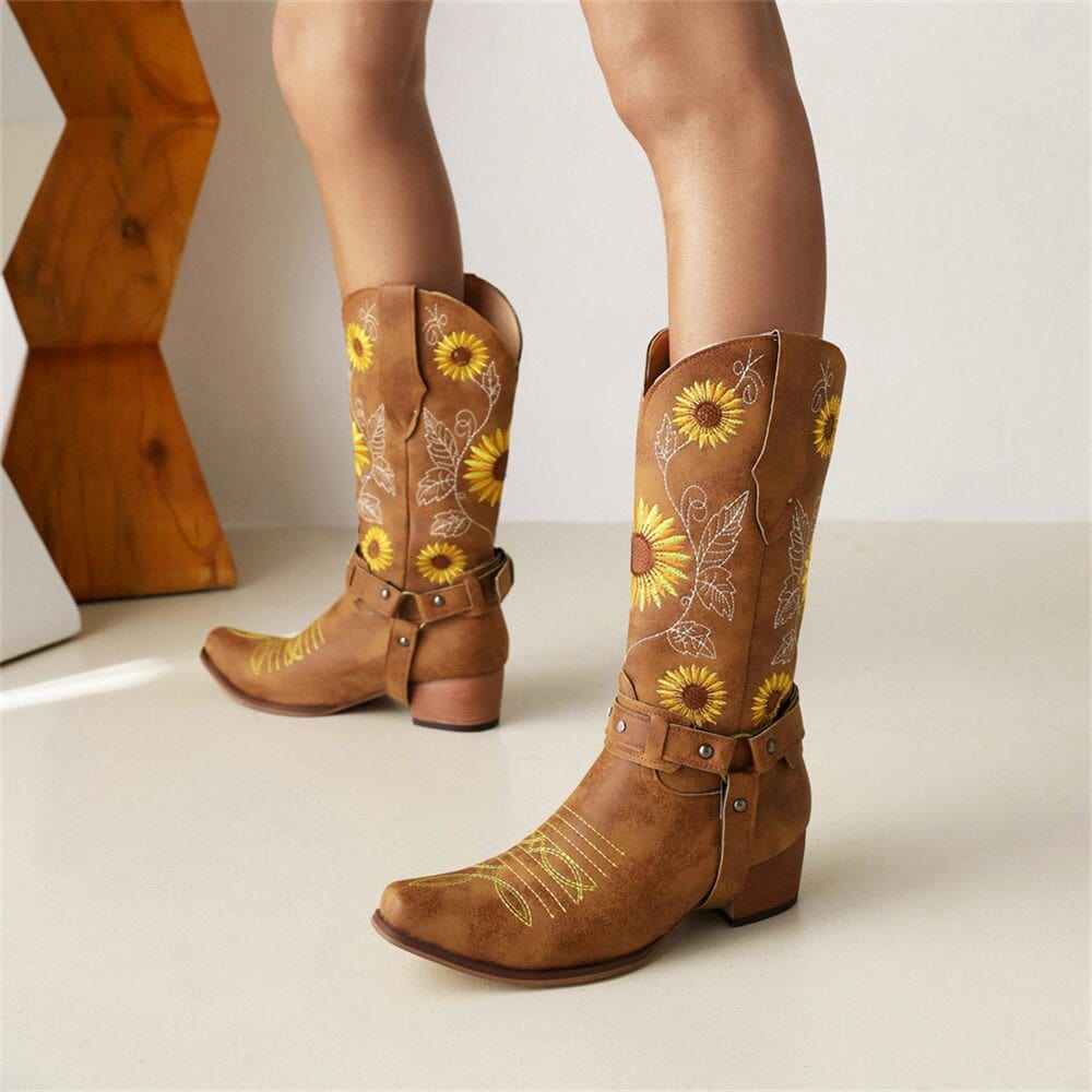 Embroidered Sunflowers Western Boots