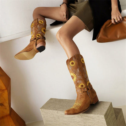 Embroidered Sunflowers Western Boots