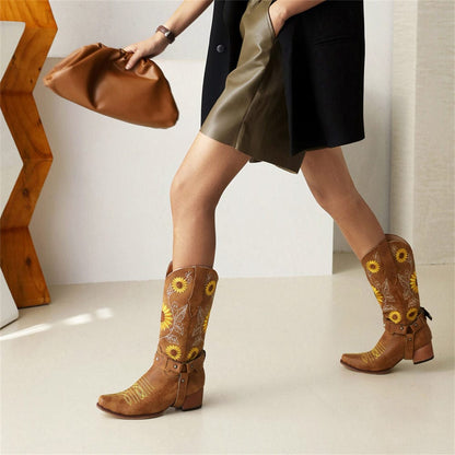 Embroidered Sunflowers Western Boots