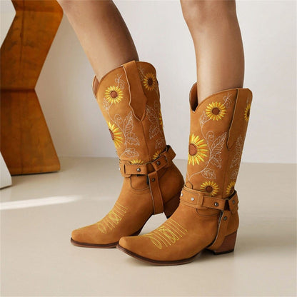 Embroidered Sunflowers Western Boots