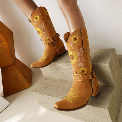 Embroidered Sunflowers Western Boots