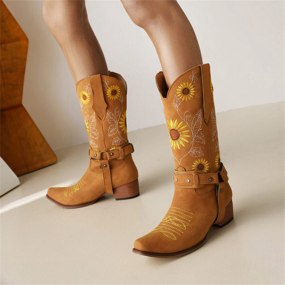 Embroidered Sunflowers Western Boots