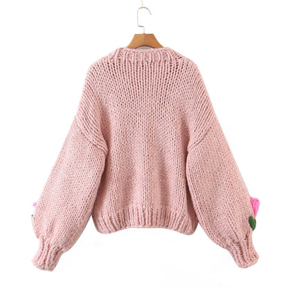 Embroidered Tulips Knit Cardigan