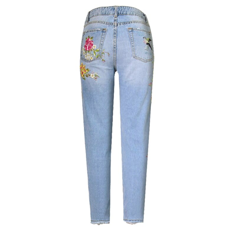 Floral Embroidered High Waist Jeans