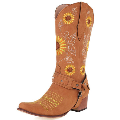 Embroidered Sunflowers Western Boots