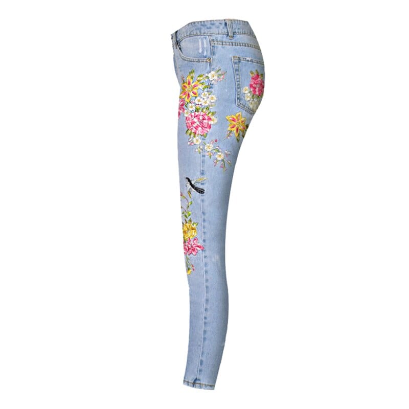 Floral Embroidered High Waist Jeans