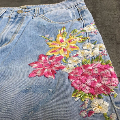 Floral Embroidered High Waist Jeans