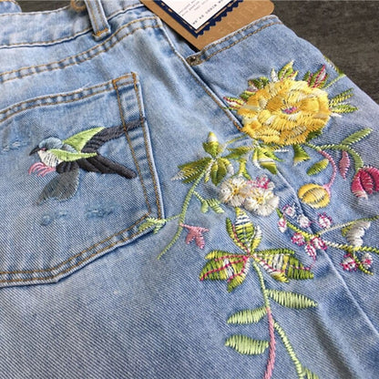 Floral Embroidered High Waist Jeans