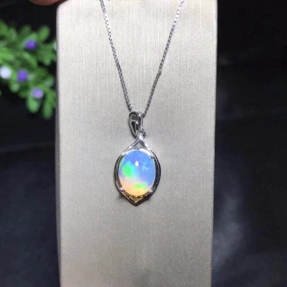 Natural Opal 925 Sterling Silver Necklace