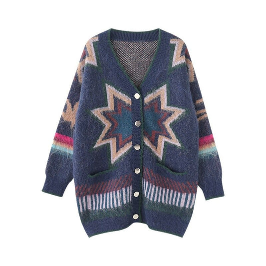 Geometric Mohair Knitted Cardigan