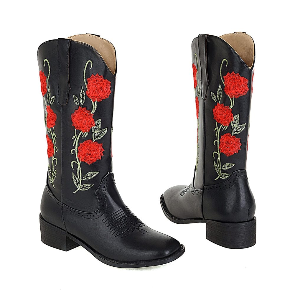 Roses Embroidered Cowboy Boots