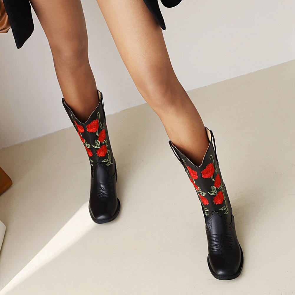 Roses Embroidered Cowboy Boots