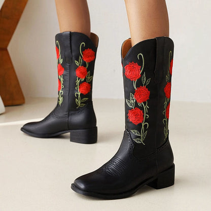 Roses Embroidered Cowboy Boots