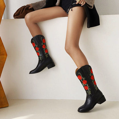 Roses Embroidered Cowboy Boots