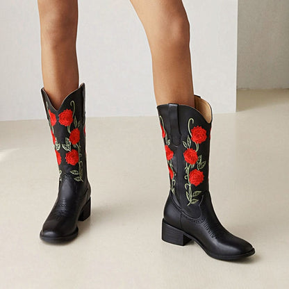 Roses Embroidered Cowboy Boots