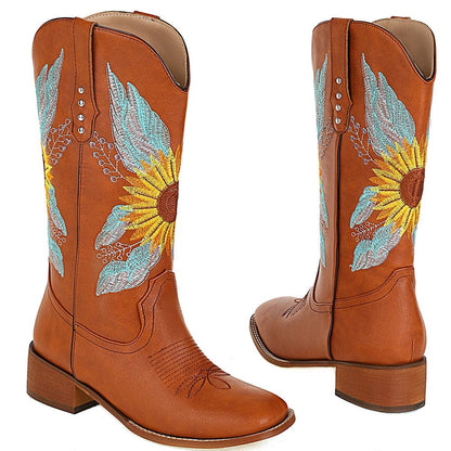 Sunflower Embroidered Boots