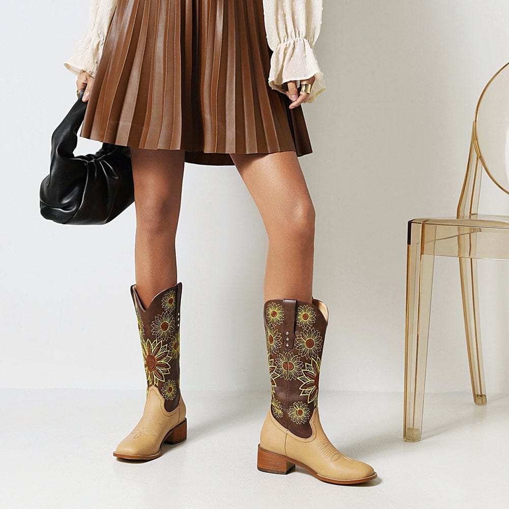 Sunflower Garden Embroidered Western Boots