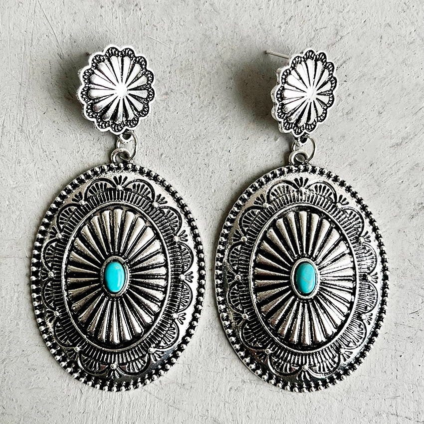 Turquoise Oval Concho Earrings