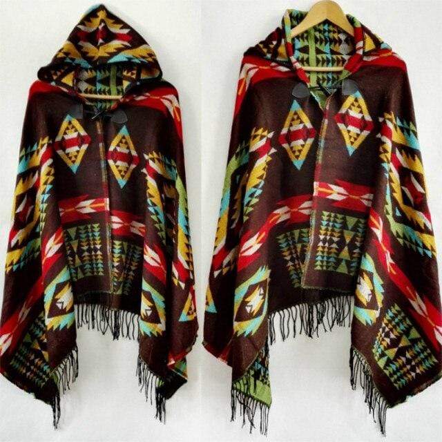 Ethnic Pattern Poncho Coat