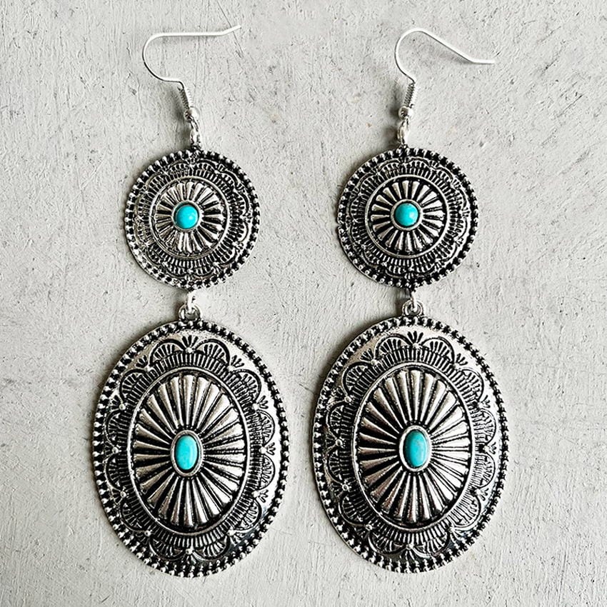 Turquoise Oval Concho Earrings