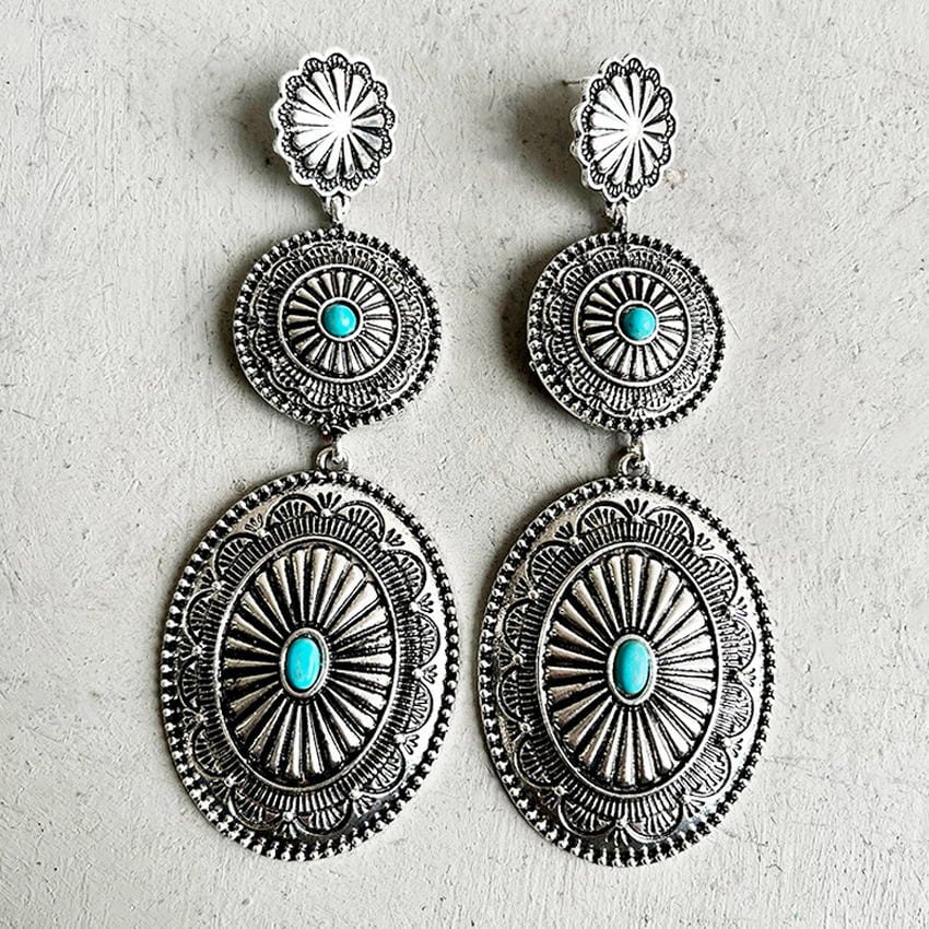 Turquoise Oval Concho Earrings