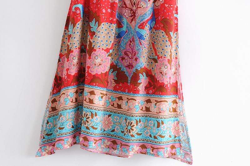 Allegra Red Floral Peacock Maxi Skirt