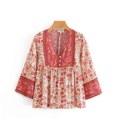 Amabel Boho Blouse in Red