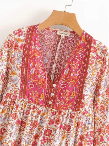 Amabel Boho Blouse in Red