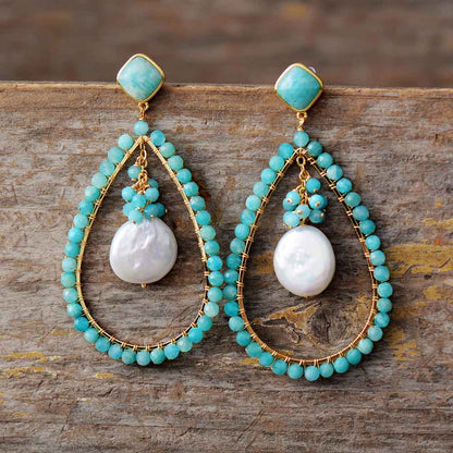 Amazonite & Pearl Drop Earrings