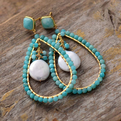 Amazonite & Pearl Drop Earrings