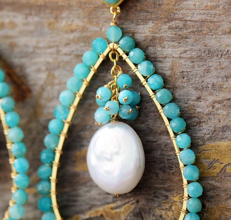 Amazonite & Pearl Drop Earrings