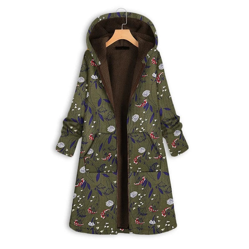 Floral Print Plush Hooded Coat