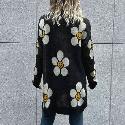 Smiley Flowers Graphic Cardigan