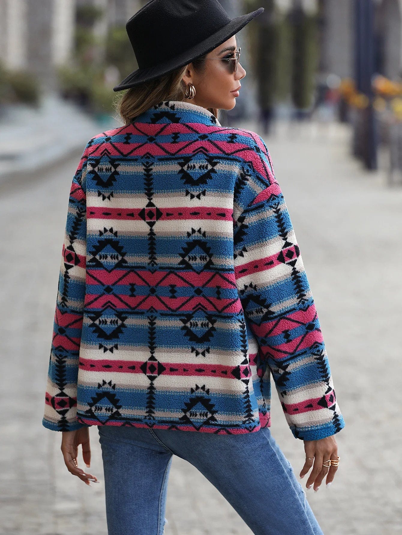 Aztec Print Plush Coat