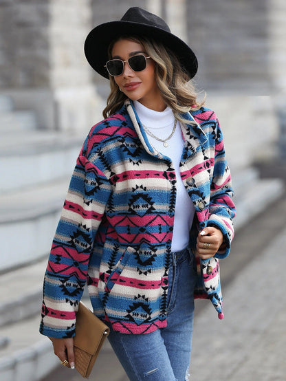 Aztec Print Plush Coat