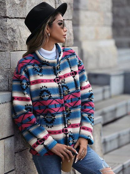 Aztec Print Plush Coat