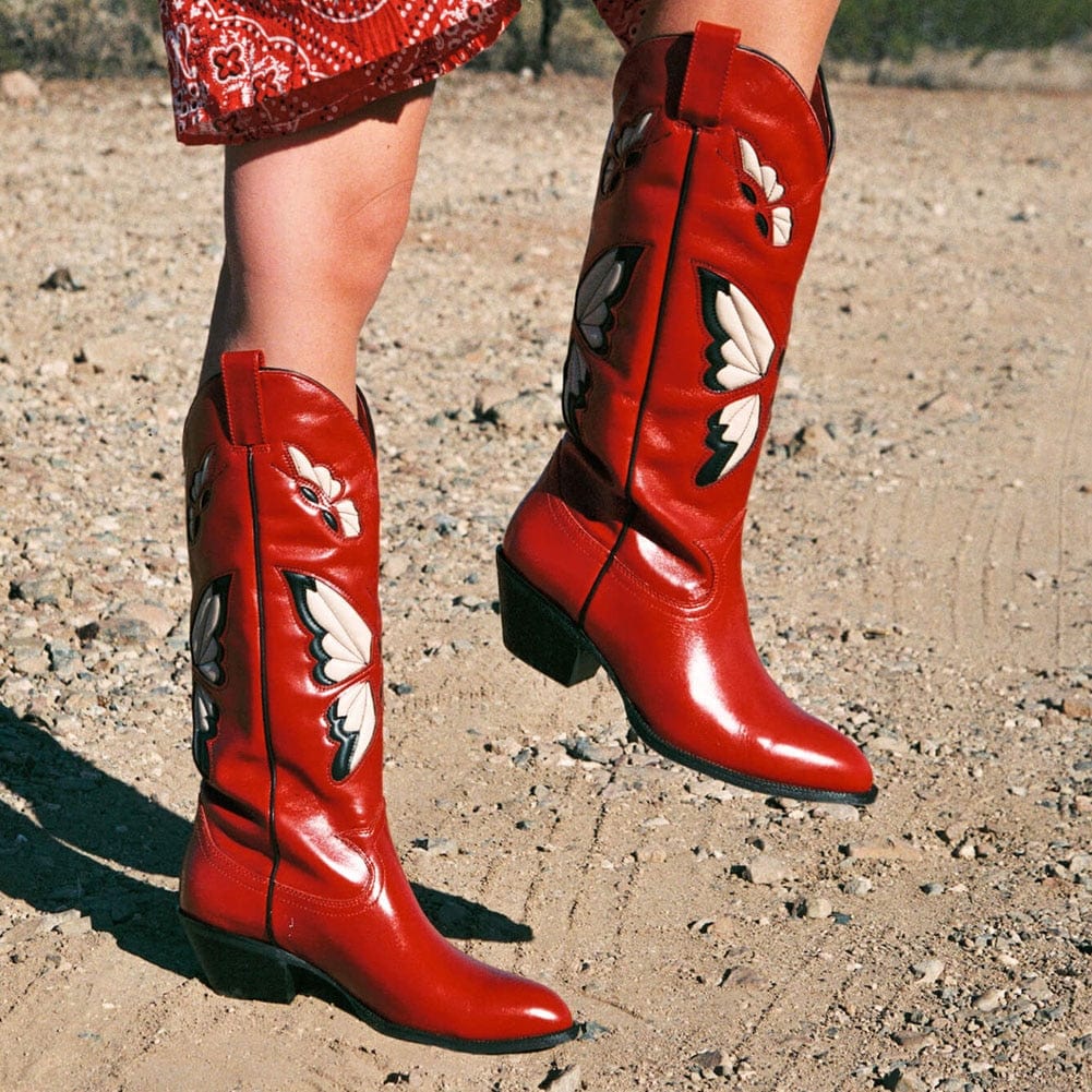 Bessy Embroidery Butterfly Western Boots