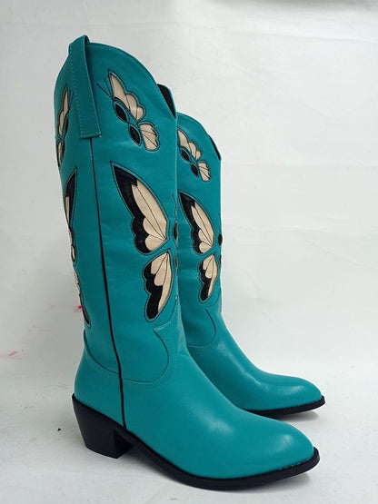 Bessy Embroidery Butterfly Western Boots