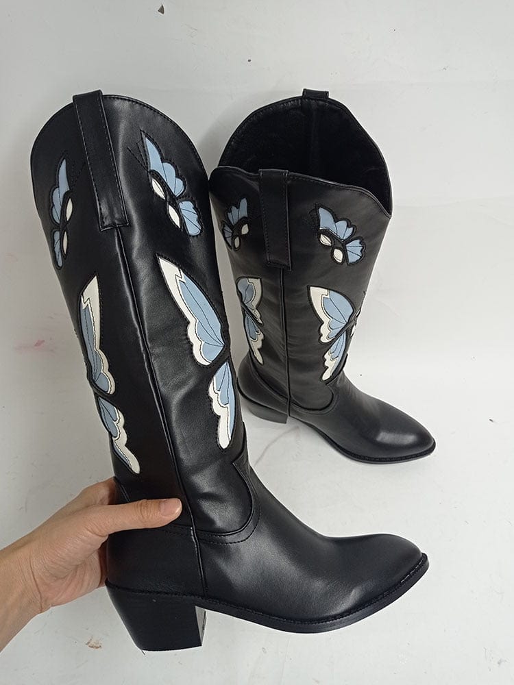 Bessy Embroidery Butterfly Western Boots