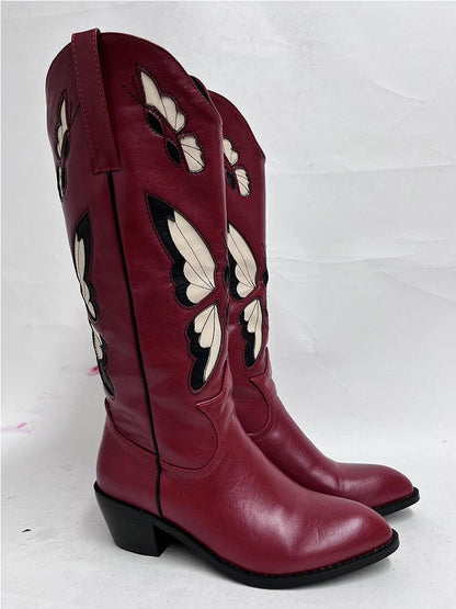 Bessy Embroidery Butterfly Western Boots